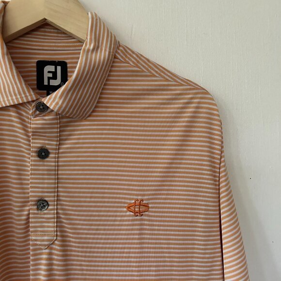 FootJoy Golf Polo Shirt Mens Large Collared Orange Striped Embroidered - Picture 4 of 8